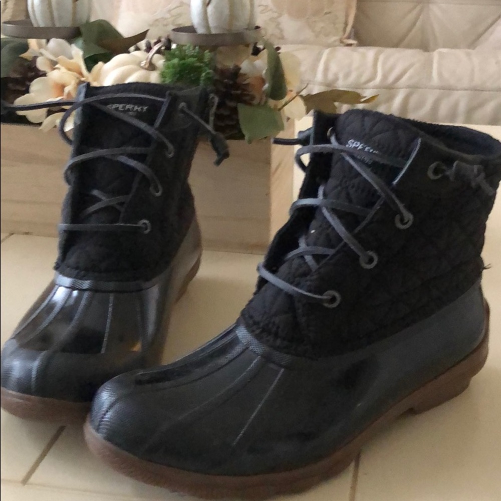 Sperry- Black, quilted, Snow, Rain, duck boots